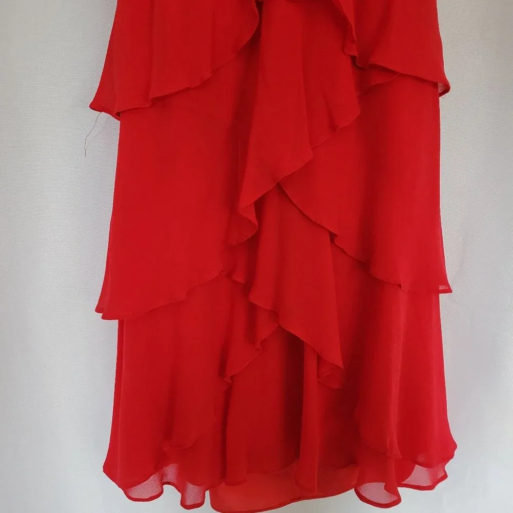 NWOT Cache silk ruffled dress with rosette size 4 - Picture 3 of 6